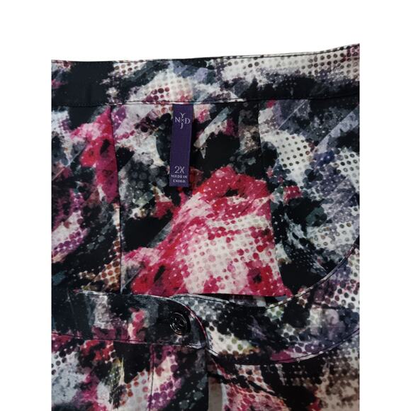 NYDJ Blouse Top 2X Floral Pleats Popover Dressy Career Office‎ Event Roses Artsy - Picture 6 of 11